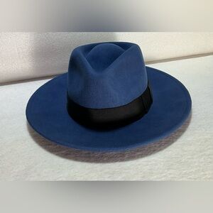 Brixton Blue Joanna Felt Hat Black Ribbon Size Medium Fedora New Without Tags